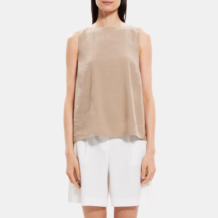 Women Theory Outlet | Boatneck Shell Top In Linen-Blend