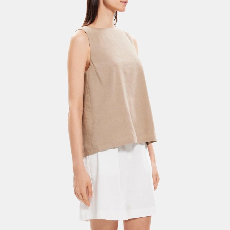 Women Theory Outlet | Boatneck Shell Top In Linen-Blend