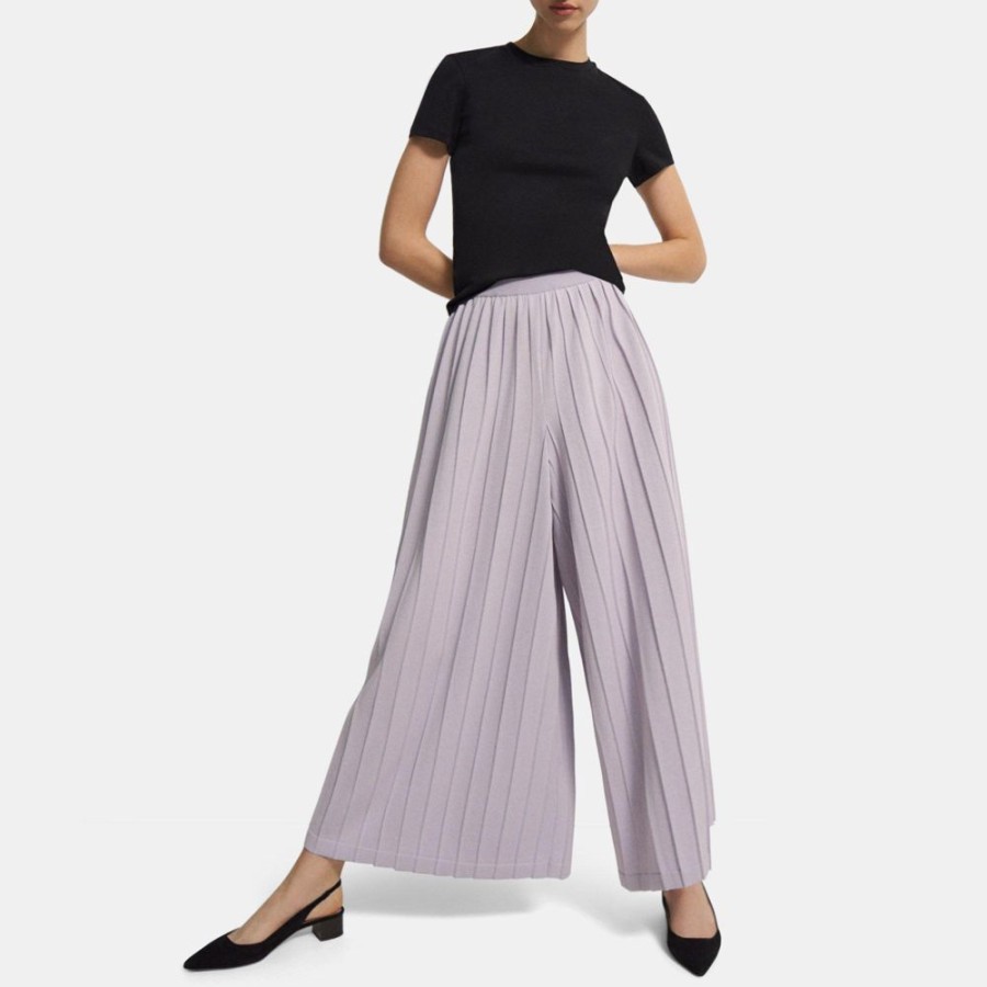 Women Theory Outlet | Pleated Palazzo Pant In Cotton Blend Wisteria