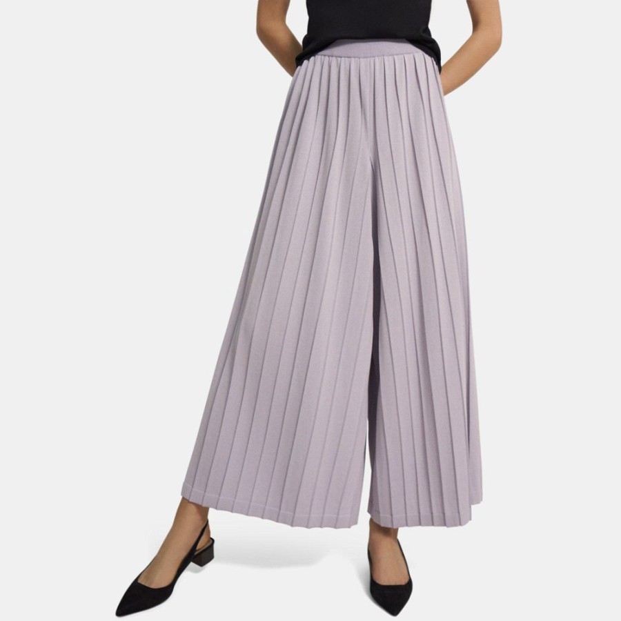 Women Theory Outlet | Pleated Palazzo Pant In Cotton Blend Wisteria