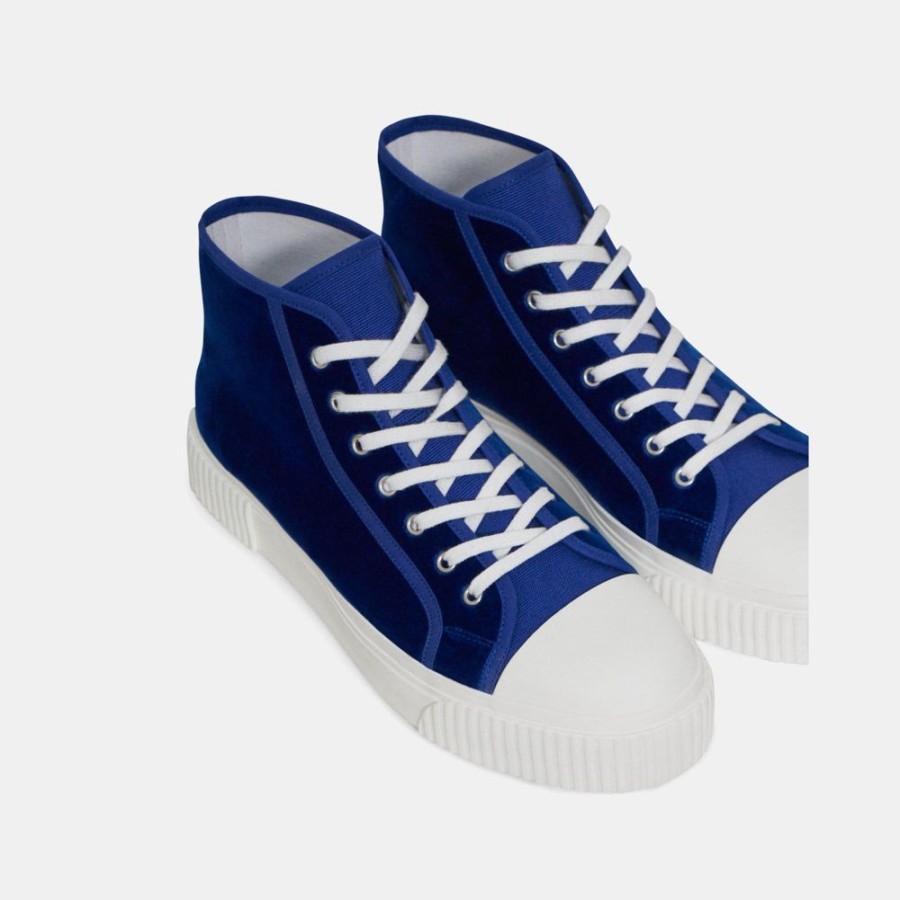 Men Theory Outlet | High-Top Velvet Sneaker Cobalt