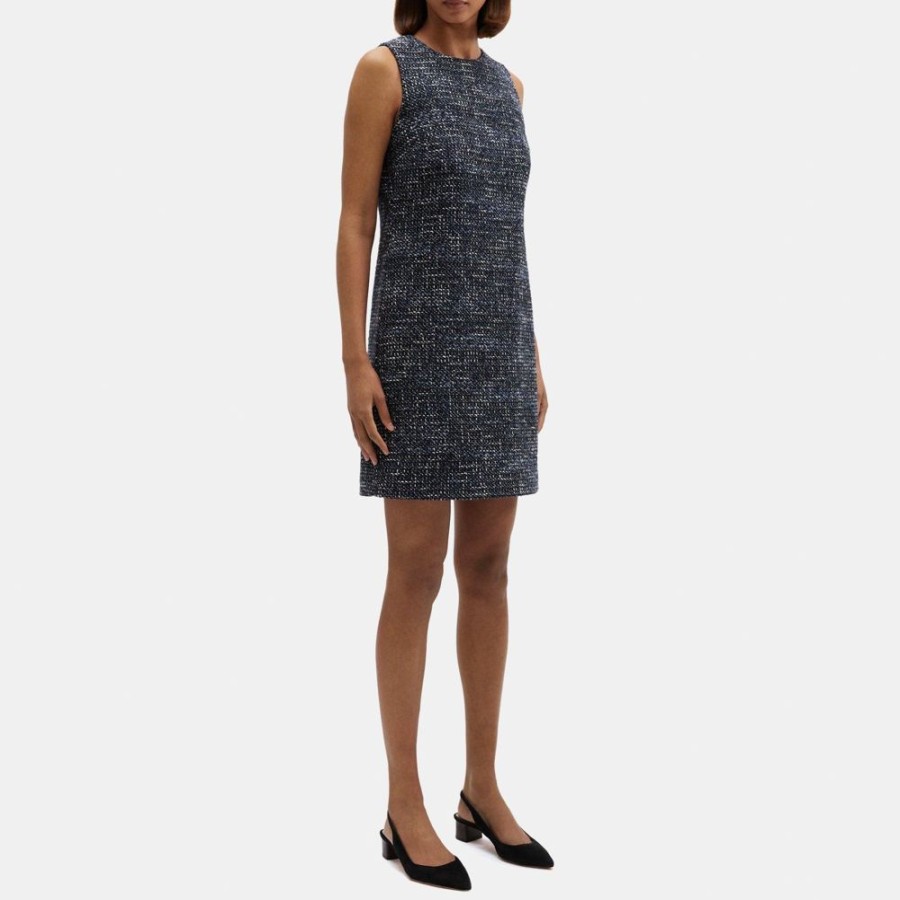 Women Theory Outlet | Sleeveless Shift Dress In Tweed Blue Multi