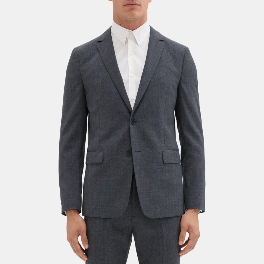 Men Theory Outlet | Unstructured Blazer In Checked Wool-Blend Dark Grey Multi