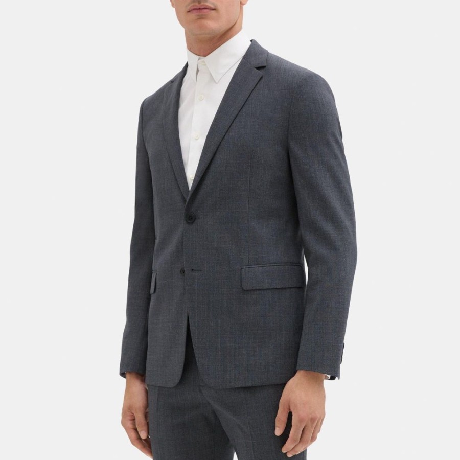 Men Theory Outlet | Unstructured Blazer In Checked Wool-Blend Dark Grey Multi