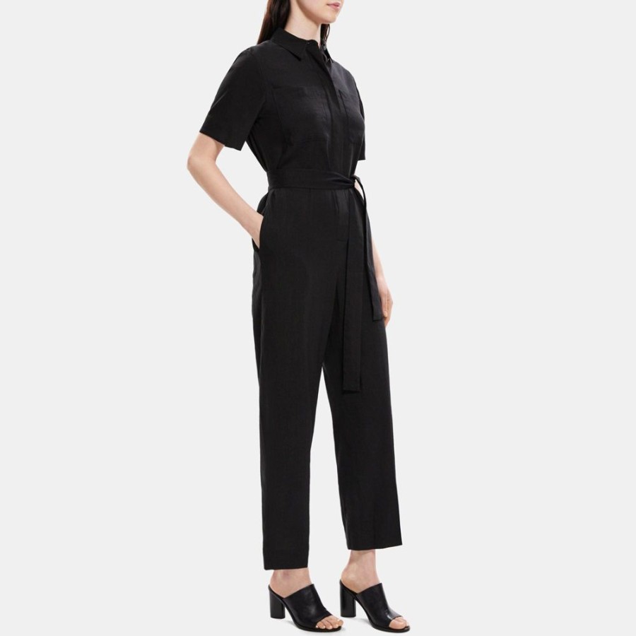 Women Theory Outlet | Utility Jumpsuit In Linen-Blend Black