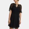 Women Theory Outlet | Tie Neck Mini Dress In Crinkled Silk Chiffon Black