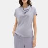 Women Theory Outlet | Short-Sleeve Cowl Top In Silk Georgette Stork