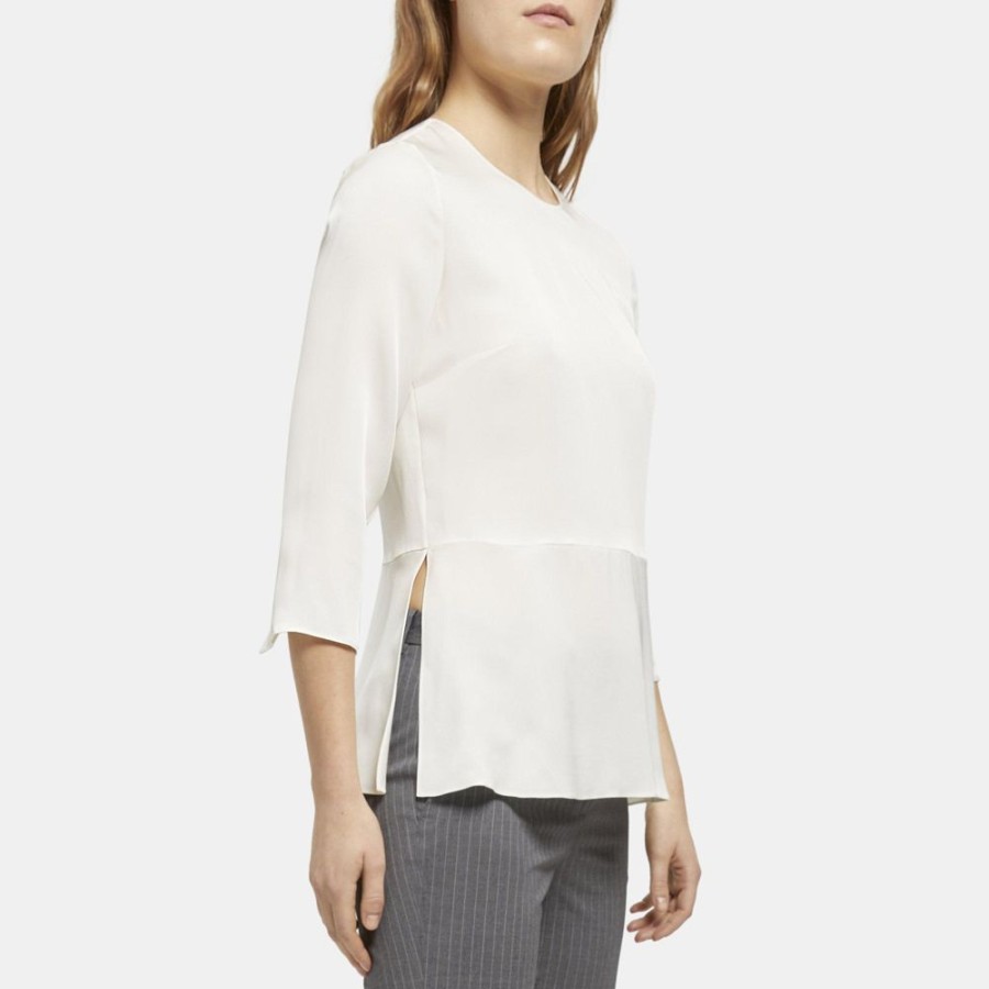 Women Theory Outlet | Long-Sleeve Peplum Top In Silk Georgette Ivory