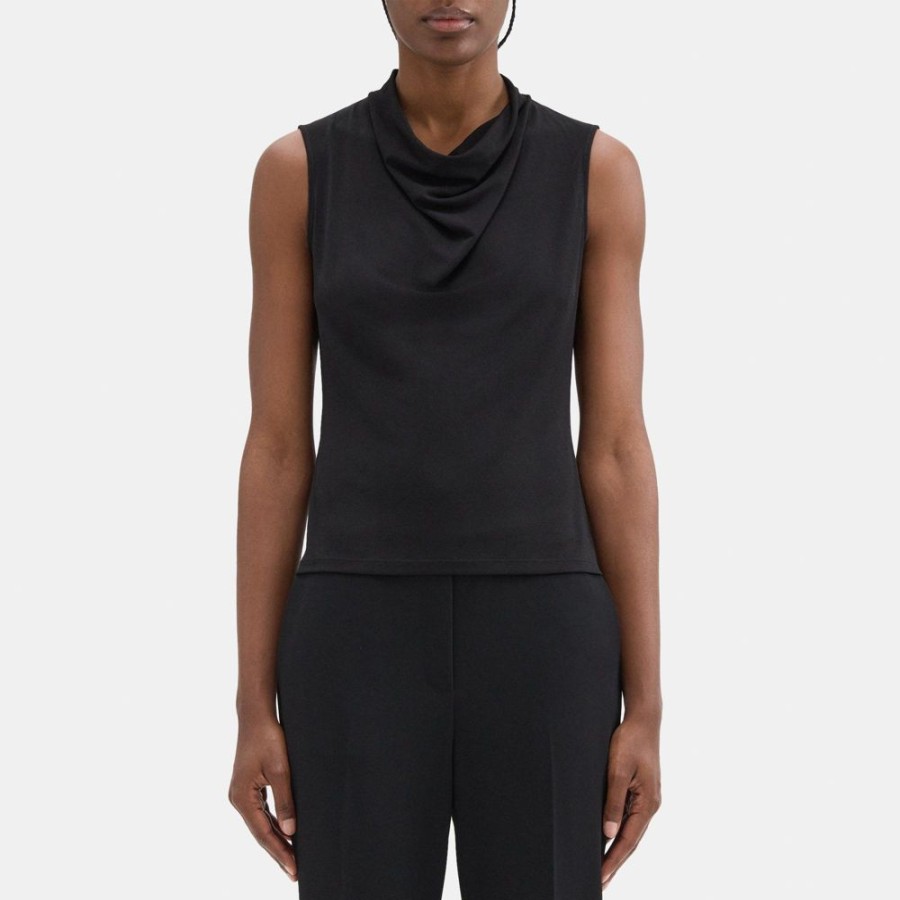 Women Theory Outlet | Cowl-Neck Top In Satin Black