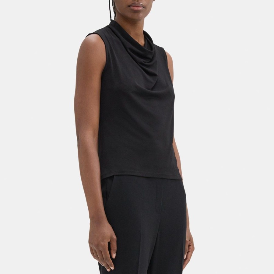 Women Theory Outlet | Cowl-Neck Top In Satin Black