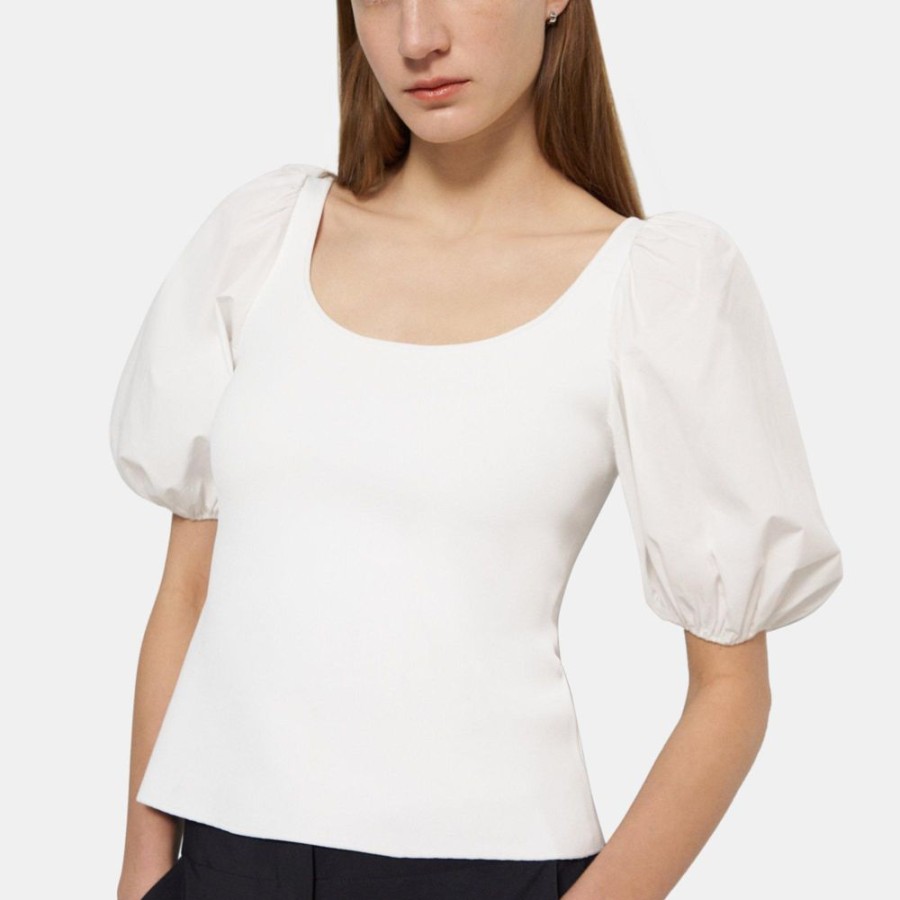 Women Theory Outlet | Puff Sleeve Top In Stretch Knit