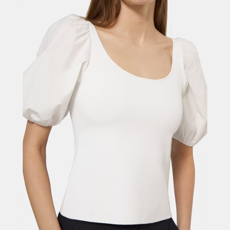 Women Theory Outlet | Puff Sleeve Top In Stretch Knit