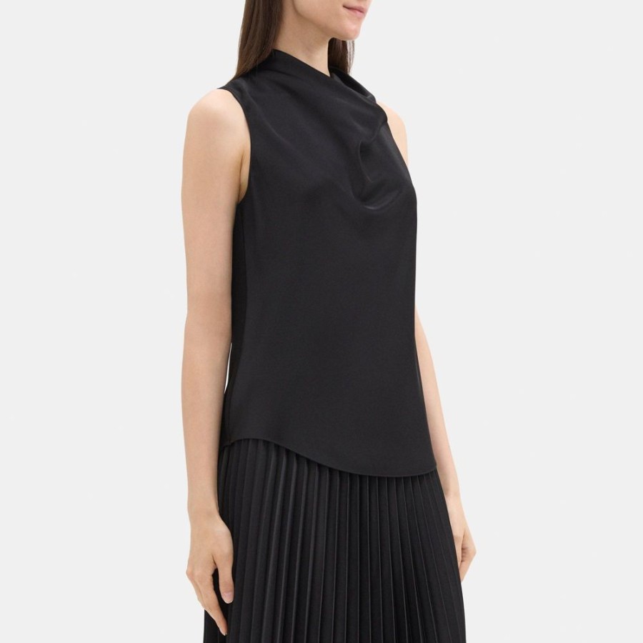 Women Theory Outlet | Cowl-Neck Top In Satin Black