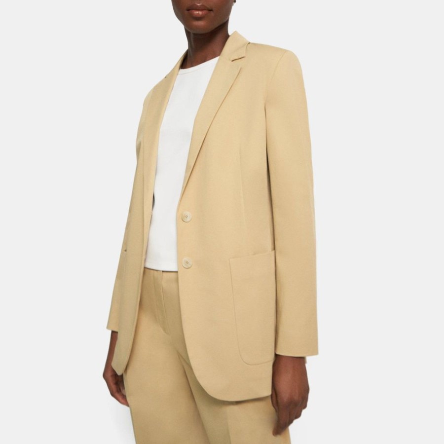 Women Theory Outlet | Patch-Pocket Blazer In Stretch Cotton Twill Tuscan