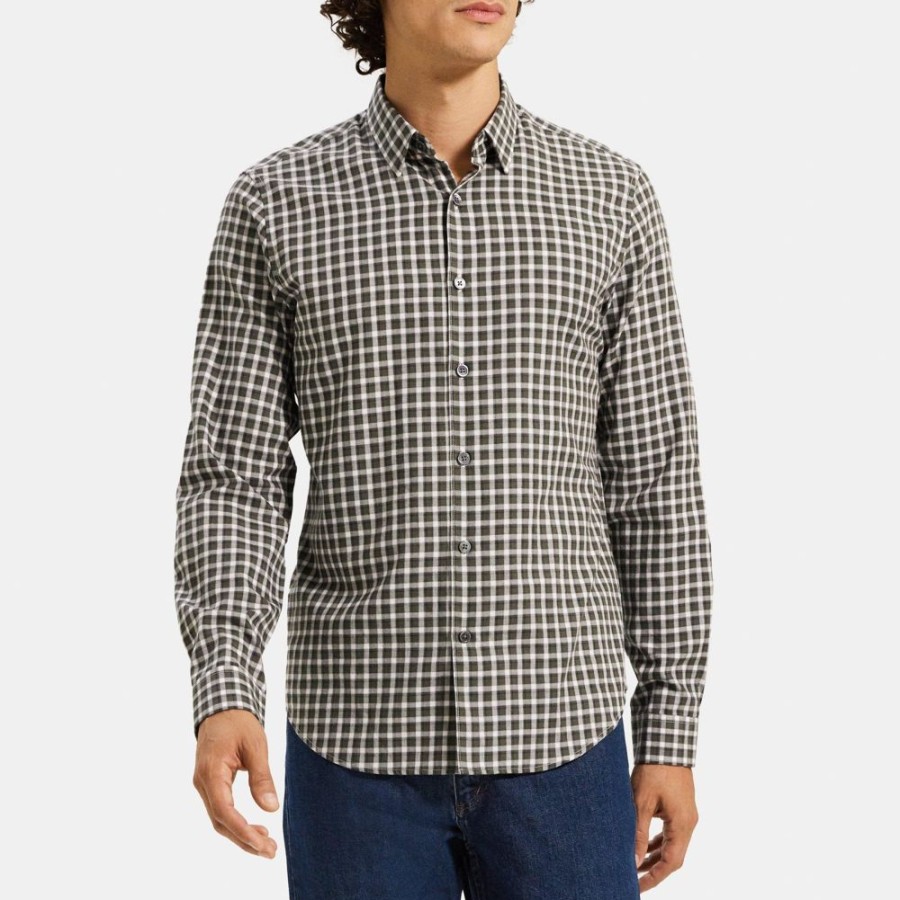 Men Theory Outlet | Long-Sleeve Shirt In Gingham Cotton Thyme Multi