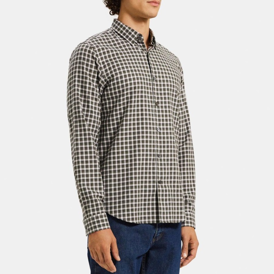 Men Theory Outlet | Long-Sleeve Shirt In Gingham Cotton Thyme Multi