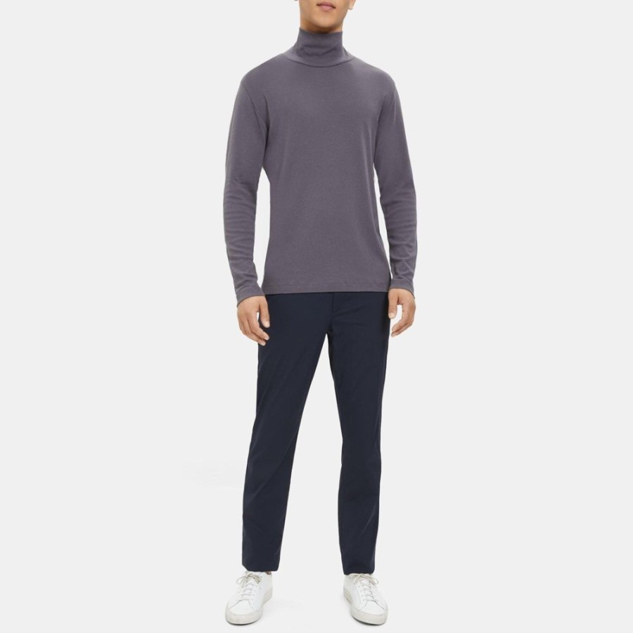 Men Theory Outlet | Turtleneck Long-Sleeve Tee In Ribbed Pima Cotton Charcoal Grey