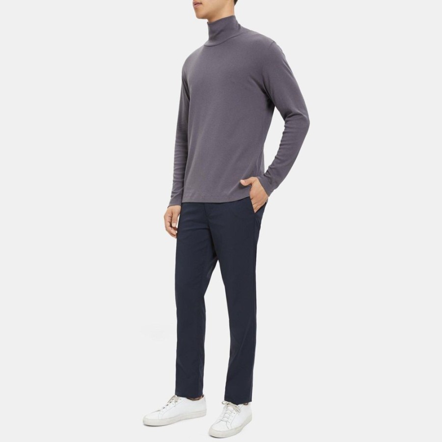 Men Theory Outlet | Turtleneck Long-Sleeve Tee In Ribbed Pima Cotton Charcoal Grey