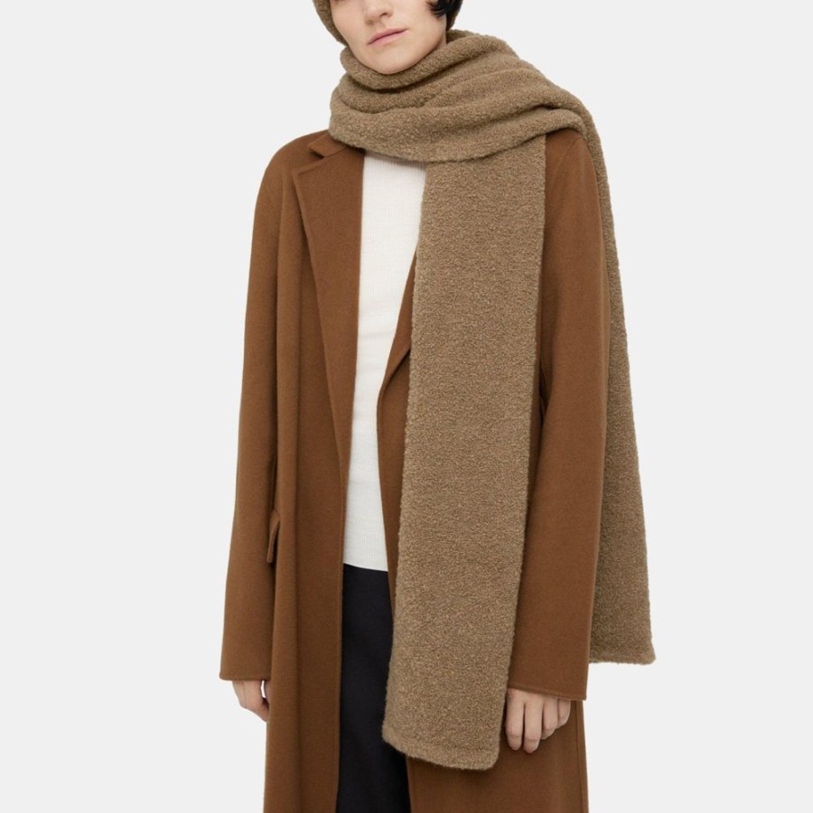 Women Theory Outlet | Oversized Scarf In Knit Boucle Dark Beige