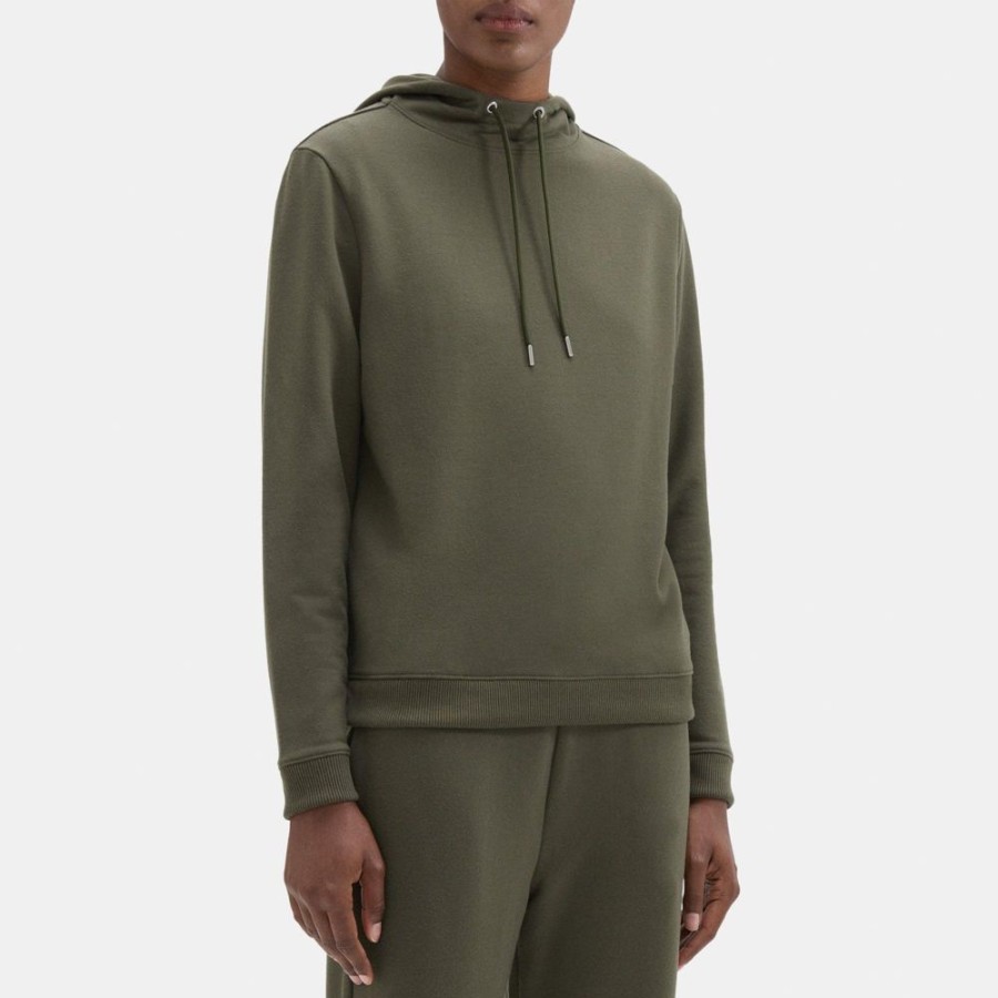 Women Theory Outlet | Mock Neck Hoodie In Cloud Fleece Dark Rosemary