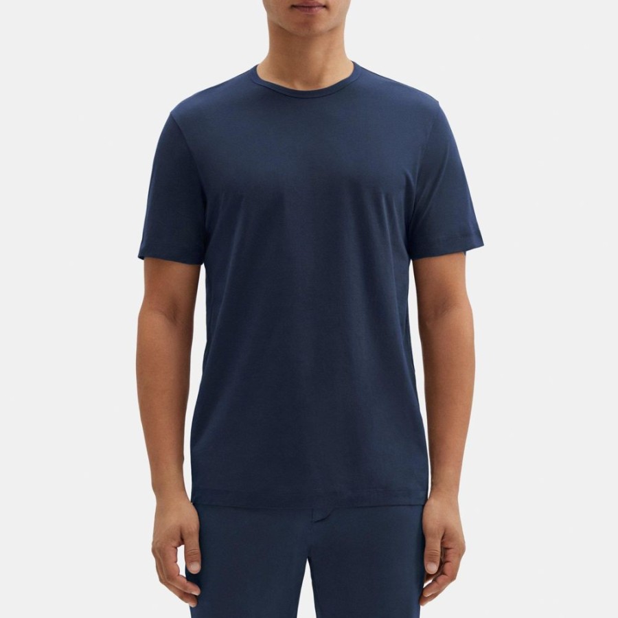 Men Theory Outlet | Short-Sleeve Crewneck Tee In Luxe Cotton Eclipse