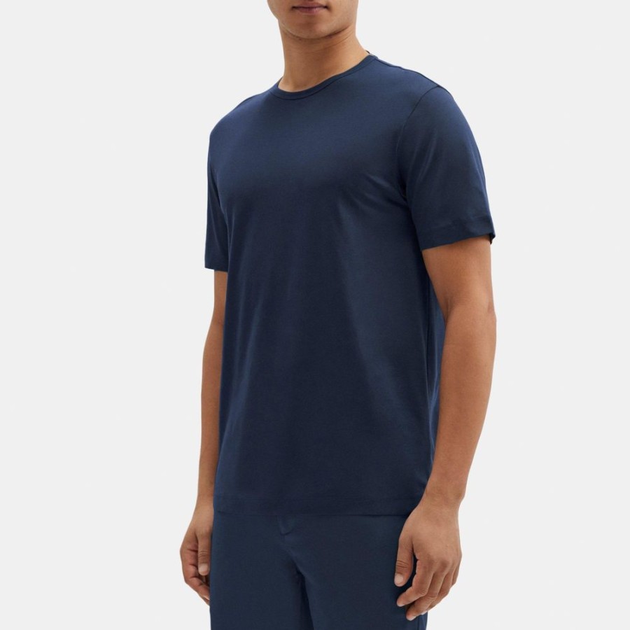 Men Theory Outlet | Short-Sleeve Crewneck Tee In Luxe Cotton Eclipse