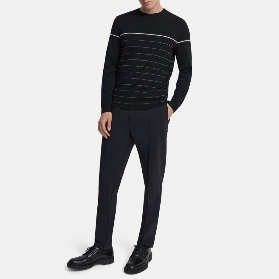 Men Theory Outlet | Crewneck Sweater In Merino Wool Black Base/White Stripe