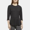 Women Theory Outlet | Long-Sleeve Peplum Top In Silk Georgette Black