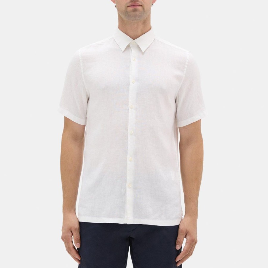 Men Theory Outlet | Standard-Fit Short-Sleeve Shirt In Linen White