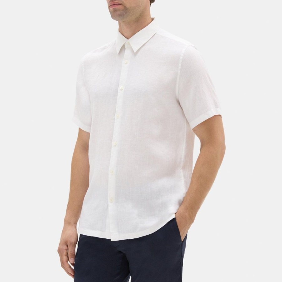 Men Theory Outlet | Standard-Fit Short-Sleeve Shirt In Linen White