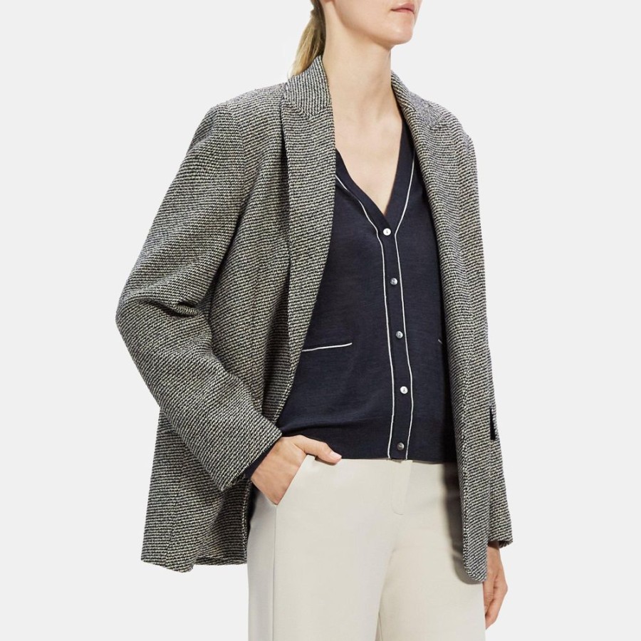 Women Theory Outlet | Relaxed Blazer In Stretch Tweed Cream Multi