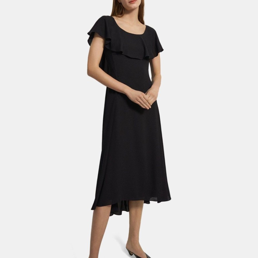 Women Theory Outlet | Ruffled Dress In Recycled Georgette Black