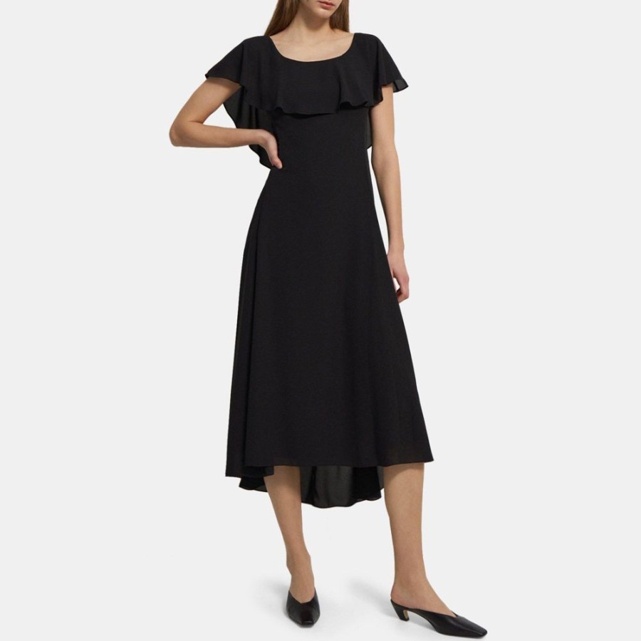 Women Theory Outlet | Ruffled Dress In Recycled Georgette Black