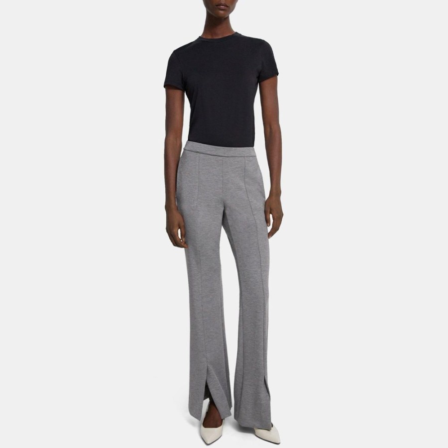 Women Theory Outlet | Slit Flared Pant In Double-Knit Jersey Grey Mel/Oat Mel