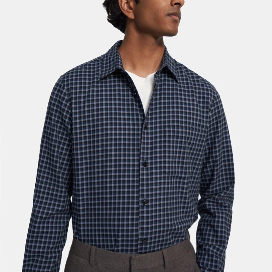 Men Theory Outlet | Standard-Fit Shirt In Overdyed Cotton Gingham Eclipse