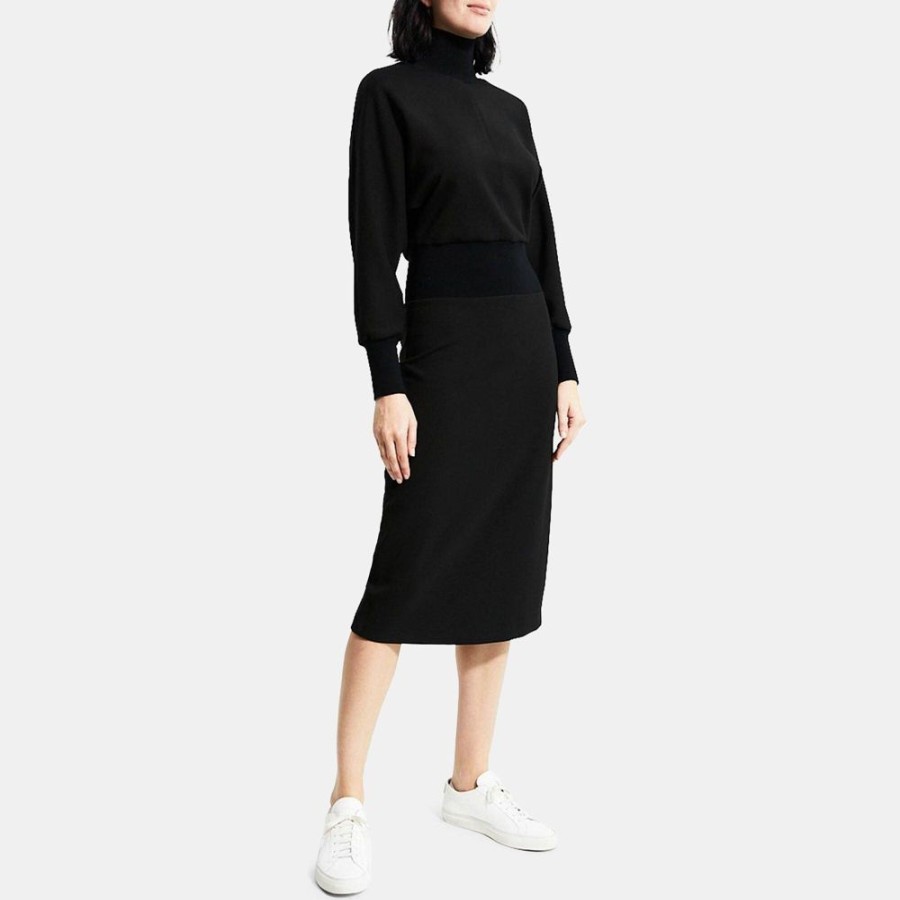 Women Theory Outlet | Turtleneck Dress In Double-Knit Jersey Black