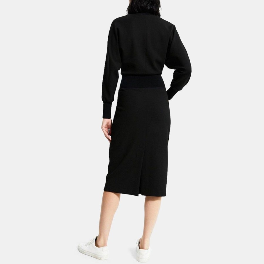 Women Theory Outlet | Turtleneck Dress In Double-Knit Jersey Black