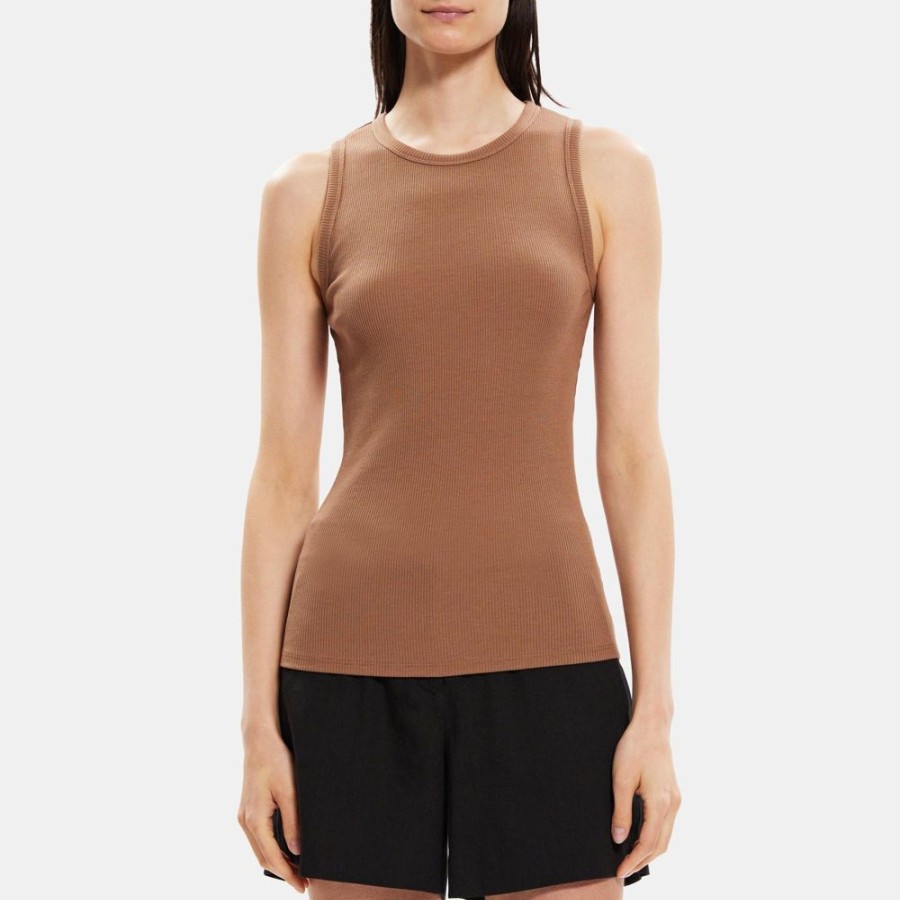 Women Theory Outlet | Fitted Tank In Ribbed Modal Cotton Truffle