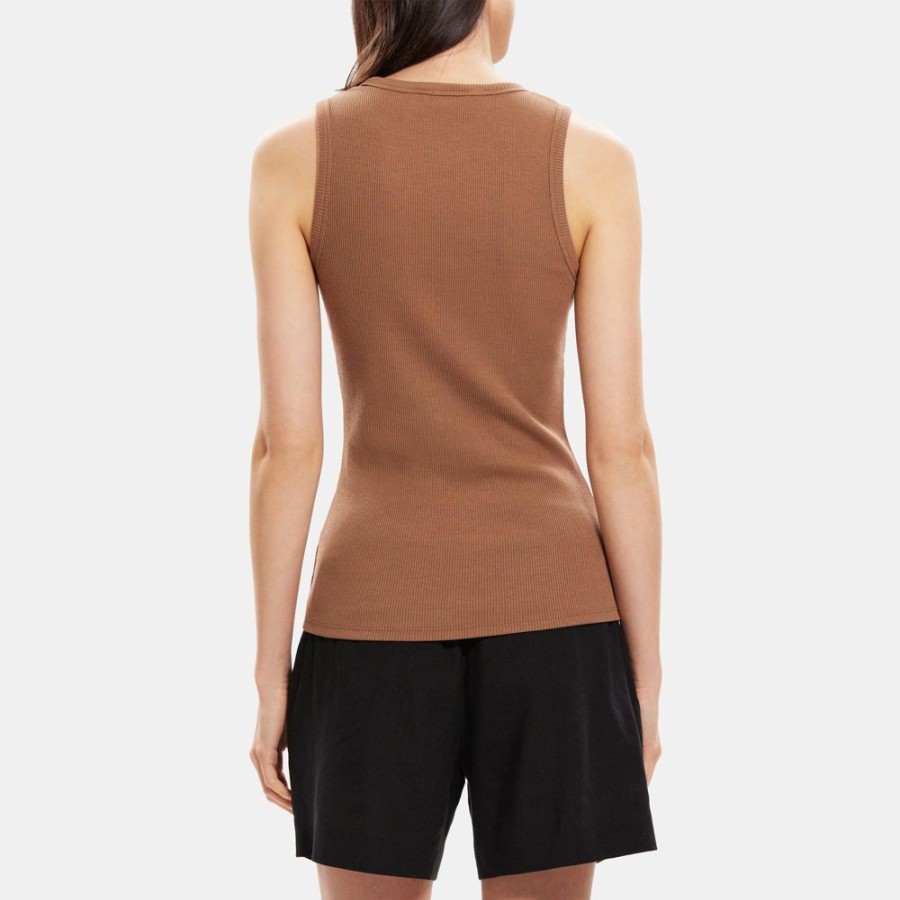 Women Theory Outlet | Fitted Tank In Ribbed Modal Cotton Truffle