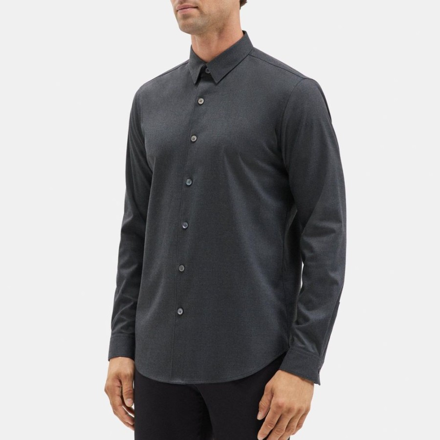 Men Theory Outlet | Long-Sleeve Shirt In Flannel Pestle Melange