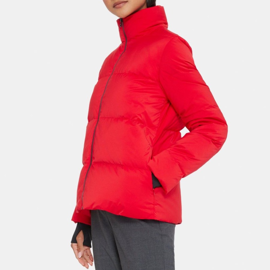 Women Theory Outlet | Stand-Collar Puffer Coat In City Poly Carmine