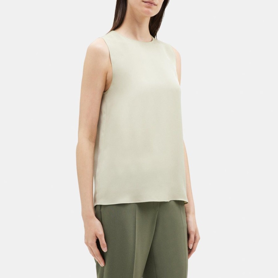 Women Theory Outlet | Straight Shell Top In Silk Georgette Flaxseed