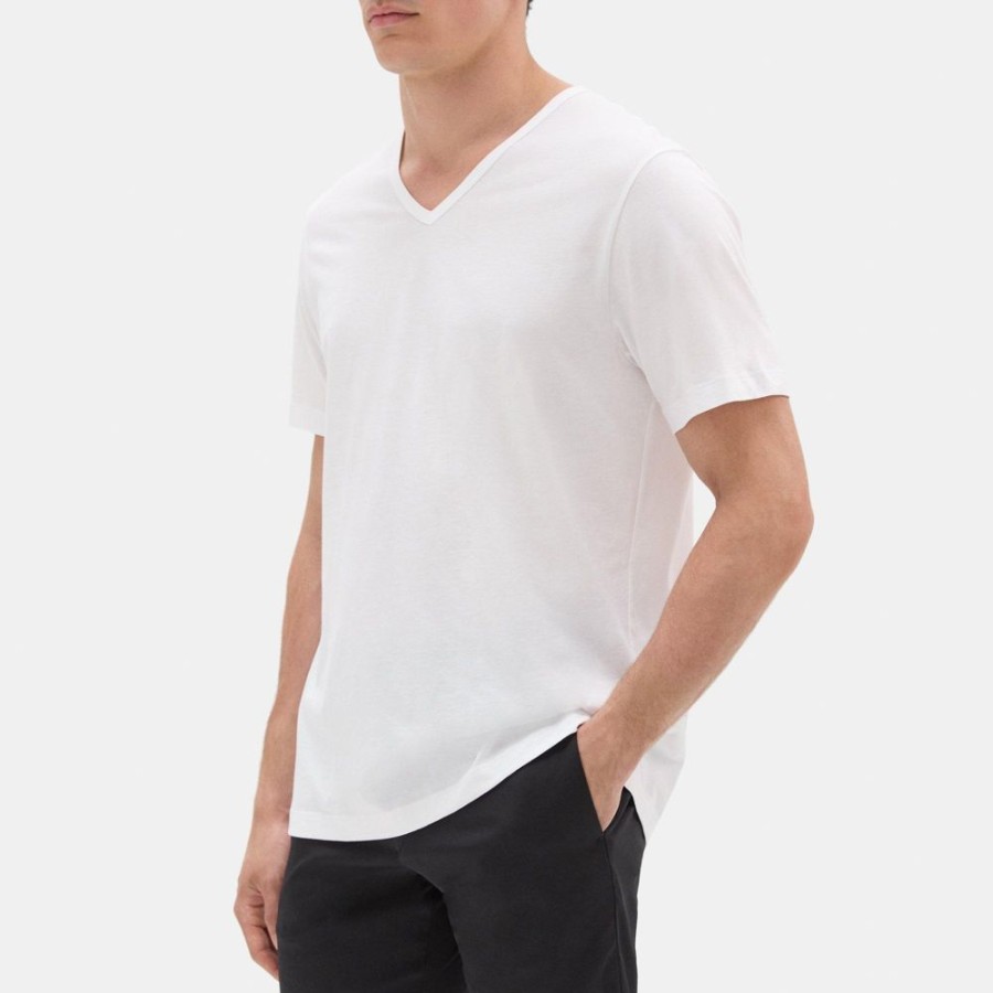 Men Theory Outlet | Relaxed V-Neck Tee In Organic Cotton White