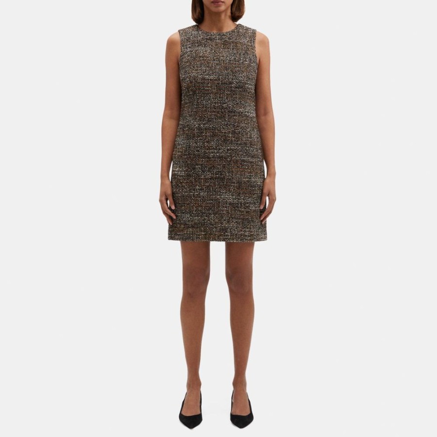 Women Theory Outlet | Sleeveless Shift Dress In Tweed Brown Multi