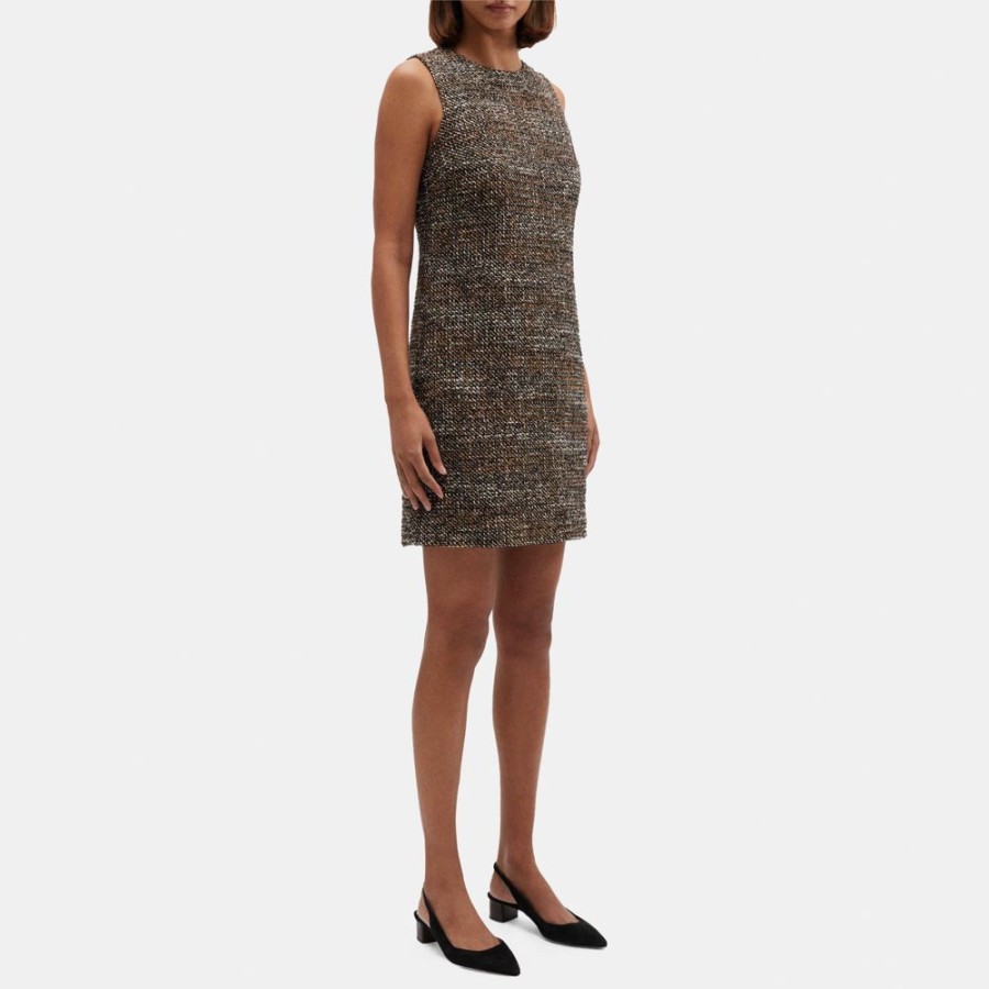 Women Theory Outlet | Sleeveless Shift Dress In Tweed Brown Multi