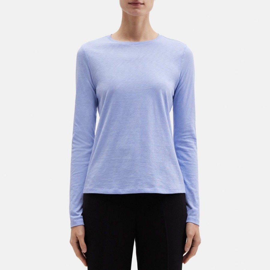 Women Theory Outlet | Long-Sleeve Tee In Slub Cotton Regatta