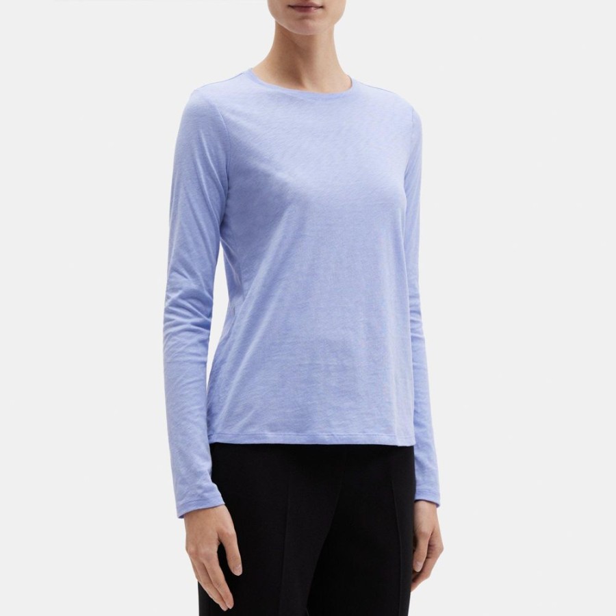 Women Theory Outlet | Long-Sleeve Tee In Slub Cotton Regatta