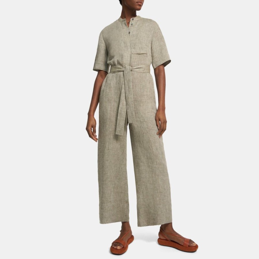 Women Theory Outlet | Patch-Pocket Jumpsuit In Hemp Willow Melange