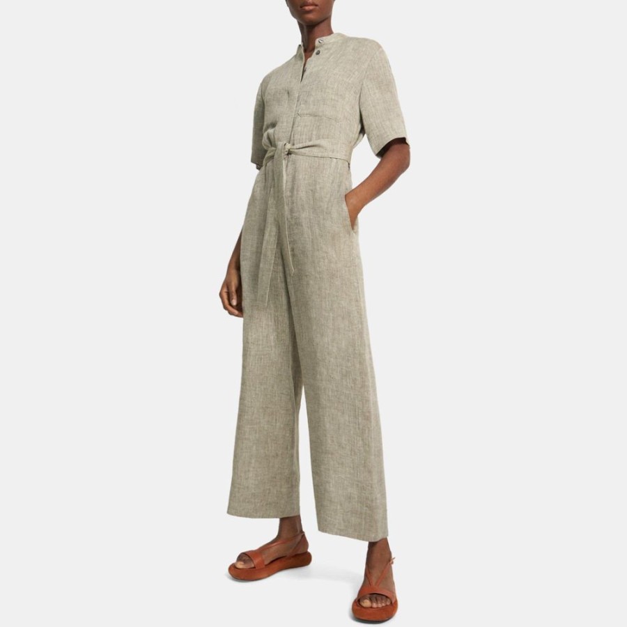 Women Theory Outlet | Patch-Pocket Jumpsuit In Hemp Willow Melange