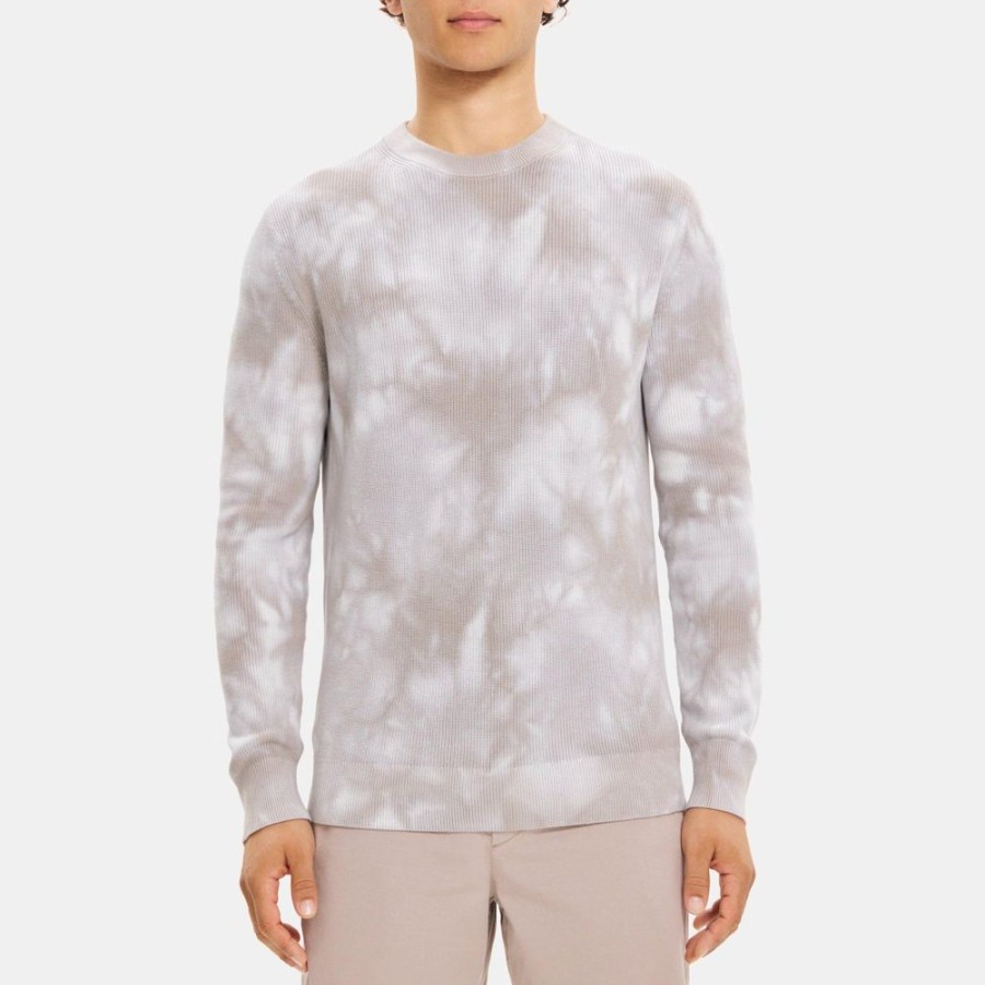 Men Theory Outlet | Ribbed Crewneck Sweater In Tie-Dyed Cotton Plush/Smoke